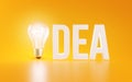 Idea Word. Creative Concept Light Bulb on Orange Background