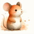 Adorable watercolor illustration of a mouse with delicate details and a whimsical touch.