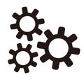 Three gear icons. A vector icon that can represent a mechanism or business model.