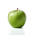 Ideal fresh green granny smith apple wit water drops, isolated on a white background, generative AI Royalty Free Stock Photo