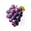 Ideal tasty purple fresh grape, with green leaf isolated on a white background, generative AI Royalty Free Stock Photo