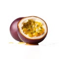 Ideal part of fresh passion fruit with drops of water, isolated on a white background, generative AI