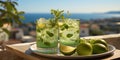 An ideal summer day on a terrace with a cool mochito, decorated with mint and Lumem Lime, creates