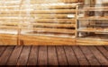 Bakery Ambiance: Wooden Board Empty Table with Abstract Blurred Bakery Background