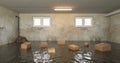 Flooded basement of the house with wet Cardboard boxes in the water