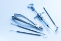 Dental instruments for dental treatment dentist tools Royalty Free Stock Photo