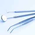 Dentist tools mirror, sonde, tweezers for dentistry odontology