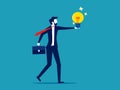 Ideas born. Businessman holding light bulbs ideas. Business idea vector