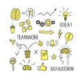 Ideas, brainstorm and teamwork doodle symbols big set