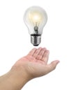 Ideas bulb light on a hand Royalty Free Stock Photo