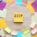 2019 ideas concepts with colorful notepaper on wood table. Royalty Free Stock Photo