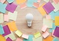 Ideas concepts with white lightbulb and colorful notepaper