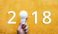 2018 Ideas creativity concept with human hand holding light bulb Royalty Free Stock Photo
