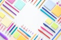 Ideas creativity concepts with flat lay of colorful stationery on wite space background.back to School.Modern mock up of business Royalty Free Stock Photo
