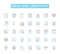 Ideas and creativity linear icons set. Ingenuity, Innovation, Imagination, Resourcefulness, Conceptualization, Invention