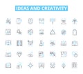 Ideas and creativity linear icons set. Ingenuity, Innovation, Imagination, Resourcefulness, Conceptualization, Invention