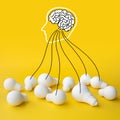 Ideas inspiration concepts with brain in head and group of lightbulb on pastel color background.Business creativity Royalty Free Stock Photo