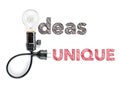 Ideas unique phrase and light bulb, hand writing Big Idea