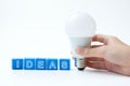 Ideas word with light bulb