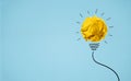 Ideas cretivity with yellow paper crumpled ball lightbulb.Creative concept. Royalty Free Stock Photo