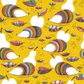 Hedgehog seamless pattern with fruits