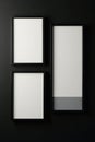 Identical black picture frames against a solid black background , minimal, composition