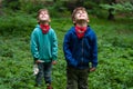 Identical twin brothers look to the sky