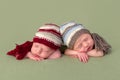 Identical twins with hats Royalty Free Stock Photo