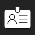 Identification card icon. Flat vector image of personal document. Access profile symbol on black background.