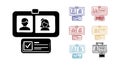 Identification card and profile icons with barcode and checkmark for verification and access control in multiple colors vector Royalty Free Stock Photo