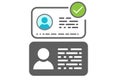 Identification card with verified Check mark. Id card Verification badge Profile icon. personal identity verify, User or profile