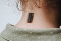 Identification chip and data implanted in a girl Royalty Free Stock Photo