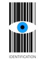 Identification concept, eye between barcode, idea of the man checking , customer identification, Royalty Free Stock Photo