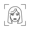 Identification face black line icon. ID and verifying. Authorization person. Biometric security element. Deep face. Scanning