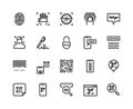 Identification line icons. Biometric sensor, face recognition and fingerprint scanner icons. Vector authentication and