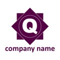 Identification logo. The letter Q is placed against the background of geometric shapes of purple color. A template for your busine