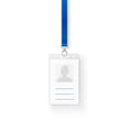 Identification personal plastic id card. Empty template of ID badge design with clasp and lanyard. Vector