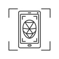 Identification polygonal grid face on smartphone black line icon. Deep face. Scanning app on screen. ID and verifying person