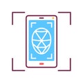 Identification polygonal grid face on smartphone color line icon. Deep face. Scanning app on screen. ID and verifying person