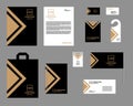 Identity, corporate style. Set of templates for design, vector. Black and gold color, luxury triangle design Royalty Free Stock Photo