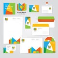Identity corporative set design template in hot yellow, red and orange colors on white background. Royalty Free Stock Photo