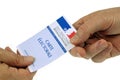 Give his French voter card close up on white background