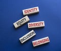 Identity Equity Diversity Inclusion Belonging symbol. Concept words Identity Equity Diversity Inclusion Belonging on wooden blocks Royalty Free Stock Photo