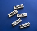 Identity Equity Diversity Inclusion Belonging symbol. Concept words Identity Equity Diversity Inclusion Belonging on wooden blocks Royalty Free Stock Photo