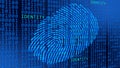 IDENTITY Fingerprint on binary code background - scanning identification system by biometric authorization