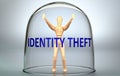 Identity theft can separate a person from the world and lock in an isolation that limits - pictured as a human figure locked Royalty Free Stock Photo