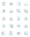 Identity theft linear icons set. Scam, Fraud, Phishing, Victim, Cybercrime, Hack, Stolen line vector and concept signs