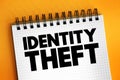 Identity theft occurs when someone uses another person`s personal identifying information, to commit fraud or other crime, text Royalty Free Stock Photo