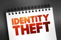 Identity theft occurs when someone uses another person\'s personal identifying information, to commit fraud or other crime Royalty Free Stock Photo