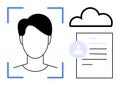 Facial Recognition and Cloud Data Storage Concept with Profile Icon and Scanning Elements Royalty Free Stock Photo